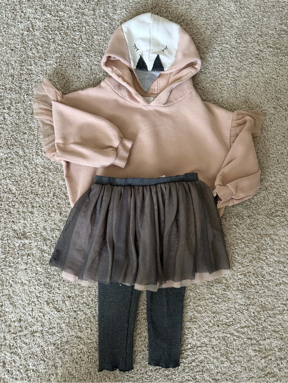 Zara Pink Hoodie & Gray Tulle Skirt Legging Set